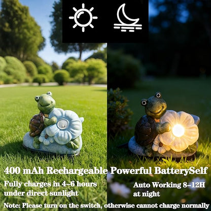 WYQF501 Solar Turtle Shoe Garden Statue with LED Light, Waterproof Outdoor Decor for Patio, Lawn, Terrace, Ideal Housewarming, Birthday and Mothers Day Gift