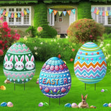 DoubleFill 3 Pcs Easter Decorations Outdoor 3D Metal Easter Eggs Yard Signs Decorative Garden Stakes Eggs Bunny Lawn Decorations Yard Decor for Spring Ornament Lawn Pathway Garden(Crayon Style)