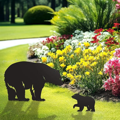 2PCS Black Animal Metal Garden Stakes, Decorative Gifts for Animal Lovers, Women & Men, Black Bear Silhouette Statues for Yard Art, Patio, Lawn, Garden Decorations (Bear)
