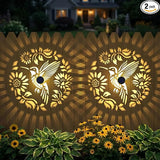 2 Pack Solar Fence Lights Metal Solar Powered Outdoor Wall Deck Step Lights Hummingbird Floral Theme Waterproof Fence Light for Garden Post Patio Backyard Yard Decor, Gardening Gifts for Women Mom