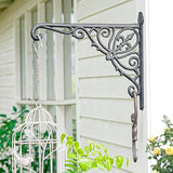 Sungmor Decorative Cast Iron Wall Bracket for Hanging Baskets – 2 Pack Heavy Duty Plant Hanger Hook for Outdoor/Indoor Use – Vintage Black Metal Hanging Bracket for Lanterns, Bird Feeders, Signs