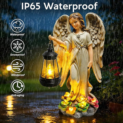 Solar Garden Statue Angel Figurine - Fairy Garden Angel Decor with Hanging Solar Lanterns and Succulent LED Lights for Balcony Patio Lawn Yard Ornaments, Mothers Day Gifts for Women Mom Grandma