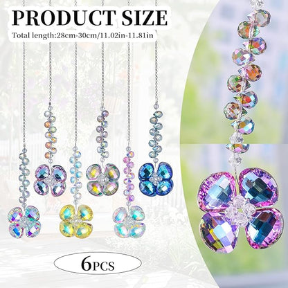 6pcs Crystal Suncatchers Four Leaf Clover Hanging Ornaments, Rainbow Maker Sun Catchers Indoor Window Outdoor Patio Garden Decor Gifts
