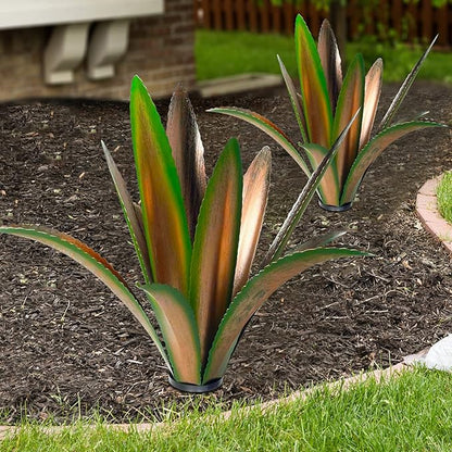 TOMBABY Enlarge thickened Wind Resistant Metal Agave Garden Art Plant Country Sculpture Statue Outdoor decoration Courtyard Lawn Ornament Gift (12 Leaves Green 1 pcs) (TB-410-415)