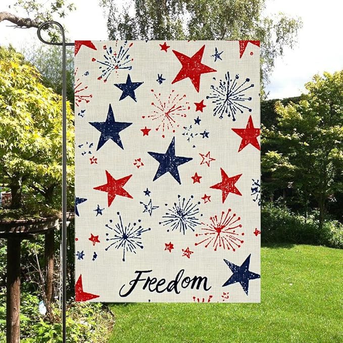 Gkyygk Patriotic Freedom Stars Garden Flag 12x18 Double Sided Banners Yard Flag Welcome Seasonal Farmhouse Yard Outside Decoration