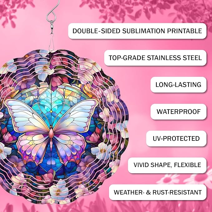 Butterfly Wind Spinner, 3D Hanging Stainless Steel Garden Spinner, Wind Spinner Hanging for Outdoor & Indoor Décor, Unique Gifts for Yard Garden Decoration or Patio Décor (Butterfly)