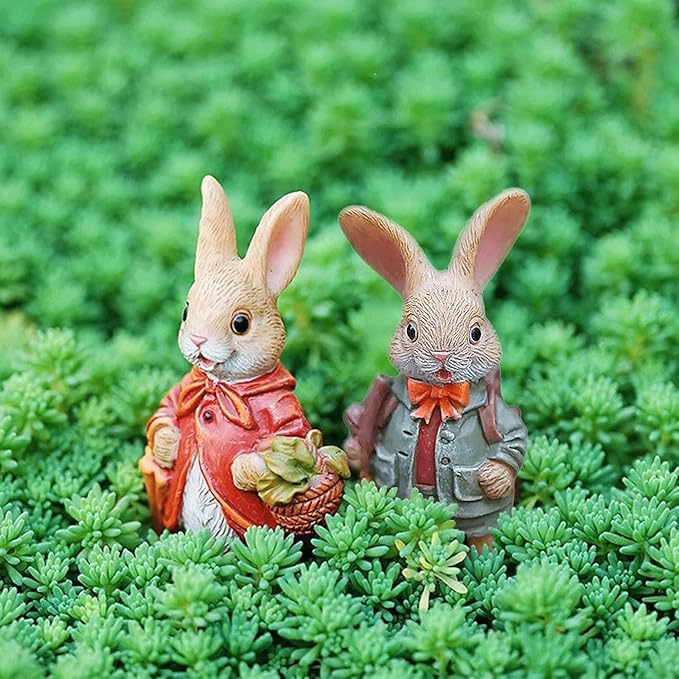 Garden Statues Resin Outdoor Rabbit Figurines Easter Bunny Garden Statue Cute Mini Bunny Figurine Sculpture Yard Animal Statues Yard Ornaments Decor