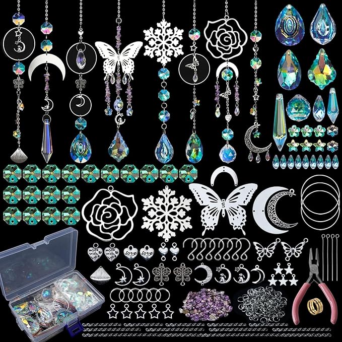 Sun Catchers, 408 Pieces Colorful Crystal Suncatcher with Chain Pendant Ornaments Hanging Crystals Prism Rainbow Maker for Windows Indoor Outdoor Car Mirror Garden Decor Wedding Party Xmas Gift (400)