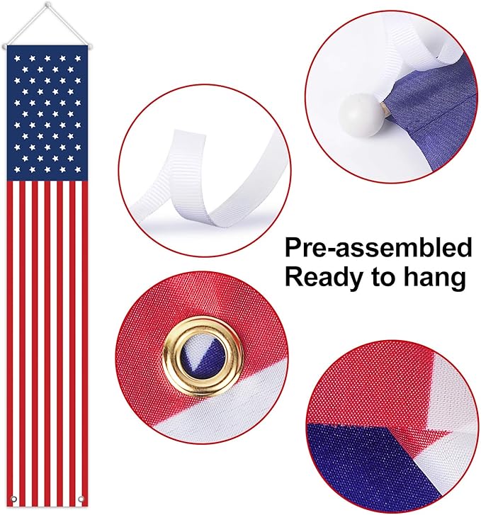 4th of July Decorations Outdoor - Hanging American Flag Banners Stars and Stripes Porch Sign -Patriotic Memorial Day Decor Party Supplies for July Fourth Independence Labor - Red White Blue (2 Pcs)
