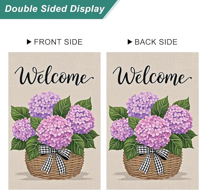 BlissYard Hello Spring Garden Flag Double Sided 12x18 Inch Hydrangea Basket Seasonal Welcome Small Flags For Outside Outdoor Decor Yard Farmhouse Holiday Spring Summer Decorations Yard Flags