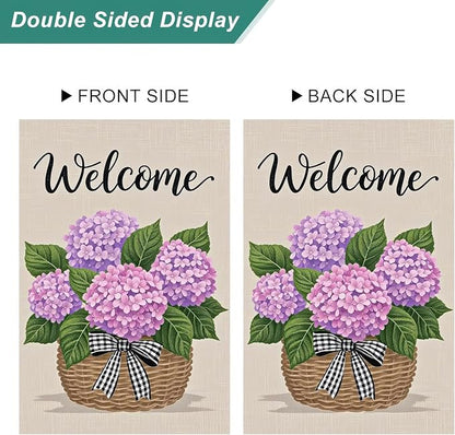 BlissYard Hello Spring Garden Flag Double Sided 12x18 Inch Hydrangea Basket Seasonal Welcome Small Flags For Outside Outdoor Decor Yard Farmhouse Holiday Spring Summer Decorations Yard Flags