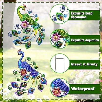 2 Pack Peacock Metal Decorative Garden Stakes - 29.5 Inch Patio Decor Art and Rust Resistant Metal Garden Decor for Indoor and Outdoor Decor - Perfect for Patio and Lawn Ornaments