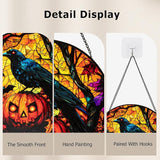 Stained Glass Window Hanging, Halloween Decorations Evil Crow Pumpkin Maple Leaf Suncatcher for Doors Garden Indoor Funny Spooky Sun Catchers Gothic Decor for Women, Men, and Mom 7.8 in