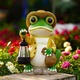 Pohabery Large Frog Garden Statue, 13.3 Inches Tall, Resin Frog Decor with Solar Lantern for Outdoor Decoration and Housewarming