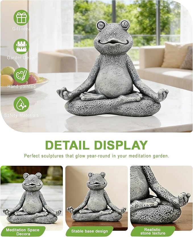 Nacome Meditating Frog Miniature Figurine, Zen Yoga Frog Statue Ornament - Indoor/Outdoor Garden & Home Decoration, 5 inch (Grey)