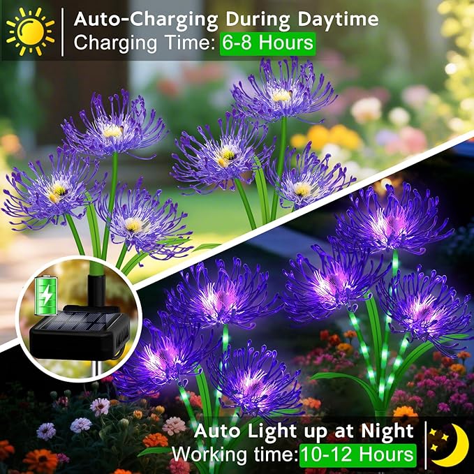 Solar Garden Flower Lights Outdoor, 8 Pack Purple Spider Lily Solar Lights with Glowing Stems, IP65 Waterproof LED Yard Decor for Patio Lawn Pathway,Gift for Women Mom Grandma