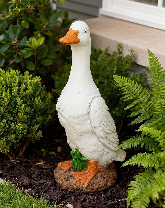 Porch Duck Statue Outdoor Decor,9.8''(H) Standing White Duck Garden Sculptures for Yard Lawn,Resin Animal Figurines Home Patio Art Decorations