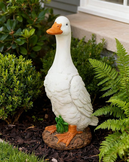 Porch Duck Statue Outdoor Decor,9.8''(H) Standing White Duck Garden Sculptures for Yard Lawn,Resin Animal Figurines Home Patio Art Decorations