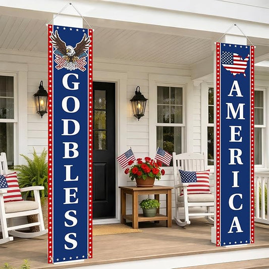 4th of July Decorations - Fourth of July Decorations - Patriotic Porch Signs Banners for Front Door - 2 Pack Hanging Flags for Independence Day 1776-2026 250th US Birthday Indoor Outdoor Decor