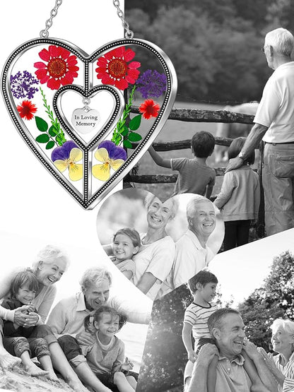 KY&BOSAM Heart Suncatcher Stained Glass Suncatchers in Loving Memory Memorial for Loss of Loved One Unique Sympathy Gift Real Pressed Dried Flower Bereavement Grief for Loss of Mom Grandma Decor
