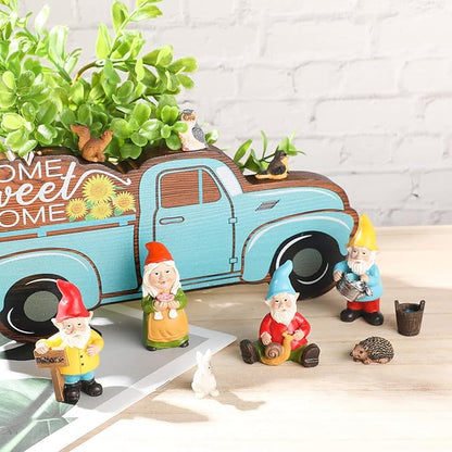 Jetec 10 Pcs Mini Fairy Gnomes Statue Garden Accessories Kit Miniature Garden Resin Gnomes Hand Painted Squirrel Hedgehog Owl Bird and Bucket Ornament for Yard Lawn Home Outdoor Decoration