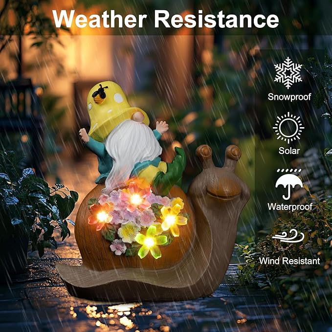 Etlemonde Solar Gnomes Outdoor Snail Garden Statue for Yard with Outdoor Decorations for Patio Mom Gift