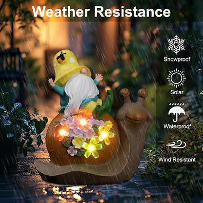 Etlemonde Solar Gnomes Outdoor Snail Garden Statue for Yard with Outdoor Decorations for Patio Mom Gift
