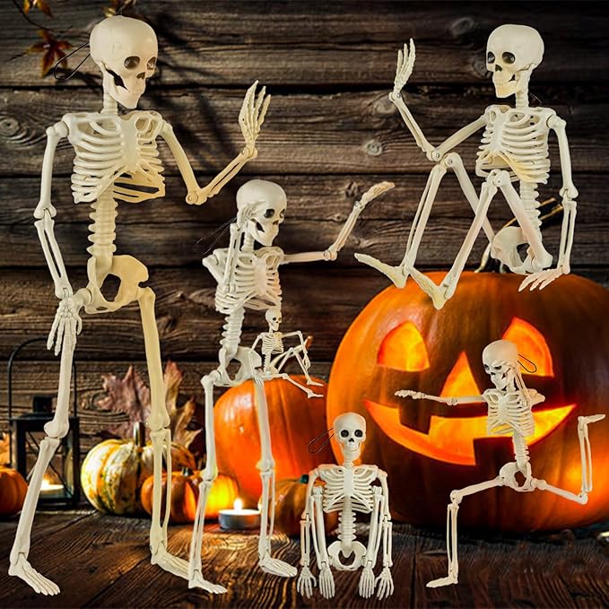 18 Packs Skeleton Halloween Decorations Outdoor with 16" Full Body Posable Joints Skeletons Decor, Halloween Party Decor Indoor, Yard Garden Lawn Graveyard Haunted House Props Spooky Party Decorations