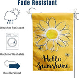 Hello Sunshine Garden Flag Bee Sunflower Flag Summer Garden Flags for Outside Yellow Flower Flag 12x18 Double Sided Yard Outdoor Front Porch Decor