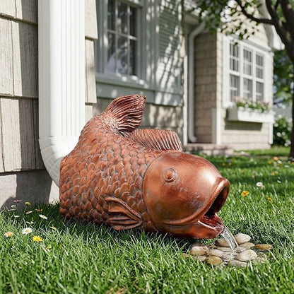 Real Koi Gutter Downspout Extender Statue, Garden Ornament, Fish Decorative Gutter Extension Downspout, Perfect Rain Diverter for 3"x4" Downspouts, Eco-Friendly Resin, Outdoor Decor Gift