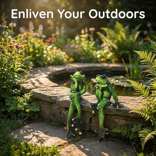 Angoily Frog Statue, 2 Pcs Resin Animal Figurine for Outdoor Garden Decor, 6.3" Funny Edge Sitter Sculpture for Lawn Patio Yard Pond Shelf, Table Art Turtle Garden Decor