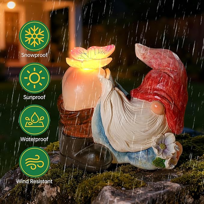 Gnomes Garden Decor Solar Led Lights Outdoor Funny Gnome Decor with Butterfly Waterproof for Home,Yard Art,Gardening Gifts for Women