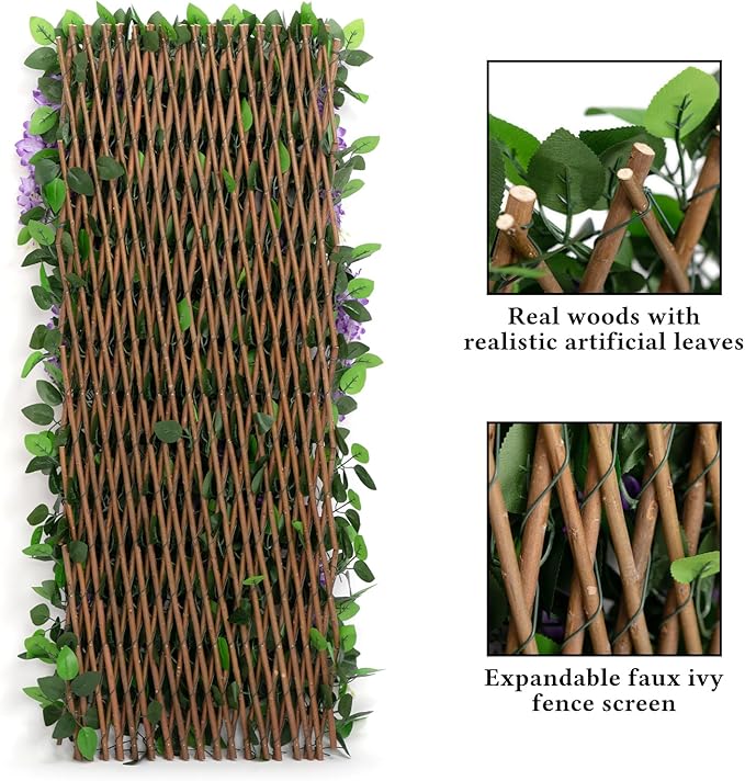 DOEWORKS Expandable Fence Privacy Screen for Balcony Patio Outdoor, 1PC Faux Ivy Fencing Panel for Backdrop Garden Backyard Home Decorations