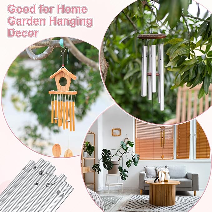 M METERXITY 20-Pack Wind Chime Tubes, Aluminum Wind Chime Empty Tubes, Metal Wind Bell for Adults Arts and Crafts/DIY Home Garden Outdoor Hanging Decorations [0.6x11.5cm, Silver]