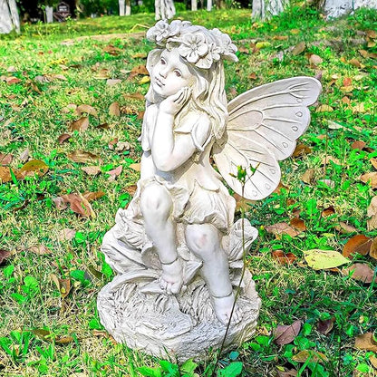 12.8" Outdoor Angel Fairy Statue for Garden – Resin Fairy Figurine, Weather-Resistant Yard Art Decor, Garden Angel Sculpture, Patio Lawn Ornament, Gift for Mom, Grandma, White Finish