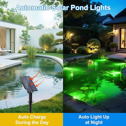 T-SUN Solar Pond Lights, 2 Headlamp RGB LED Spotlights, Underwater Submersible Fountain Lights Solar Fish Tank Light for Garden Fountain, Pond, Pool Decoration