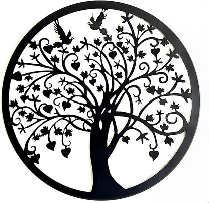Bellaa 20193 Metal Wall Decor Tree Circle of Life Birds Nature Round Sign Indoor Living Room Rustic Art Outdoor Garden Patio Decor