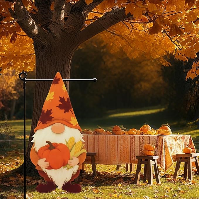 Thanksgiving Garden Flags 12x18 Inch Double Sided, Fall Gnome Yard Flags for Outside, Farmhouse Front Porch Outdoor Autumn Decor Holiday All Seasons Decoration