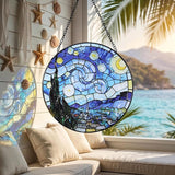 Hanging Stained Glass for Windows,20cm/7.87inch Van Gogh Starry Night Stained Glass Suncatcher with Chain Garden Diamond Glass Panel Hangings Decoration for Home Decor Gifts for Family Friends