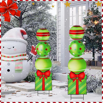 Yookeer 2 Pcs Large Candy Christmas Metal Yard Stakes Signs 29.9 Inch Lime Green Lollipop Peppermint Christmas Outdoor Decorations Lawn Signs with Stakes Colorful Xmas Decor for Front Door Garden