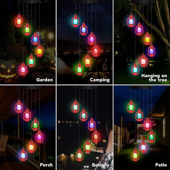 AceList Lanterns Solar Wind Chimes for Outside LED Lights, Color Changing Waterproof Windchimes Unique Outdoor Decor, Hanging Solar Power Wind Chime, Patio Yard Garden Home