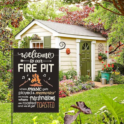AVOIN colorlife Welcome To Our Fire Pit Camping Garden Flag 12 x 18 Inch Double Sided, RV Campsite Campfire Camper Yard Outdoor Decoration