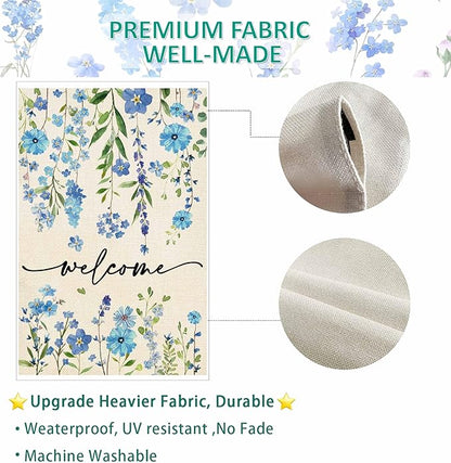 Baccessor Summer Garden Flag 12.5 x 18 Inch Funny Blue Floral Spring Small Yard Flag Burlap Double Sided Vertical Seasonal Farmhouse Wedding Yard Outdoor Decoration