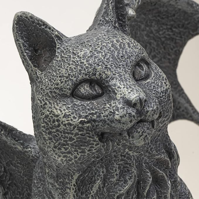 6.75” Faux Stone Gothic Winged Gargoyle Cat Fantasy Garden Charcoal Grey Textured Statue