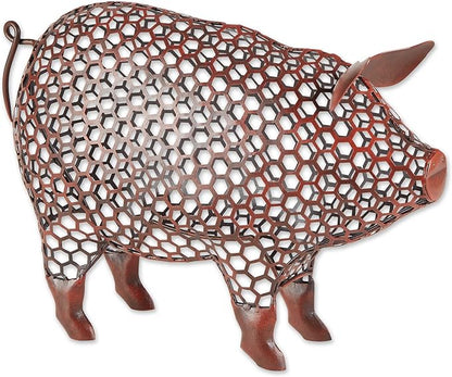 DII Chicken Wire Collection Farm Animal Sculpture, Pig, 13.5x5.5x15.25 inches