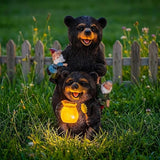 PETAFLOP Solar Garden Statues Bear Decor, Bear Statue with Glowing Honey Jar and Gnomes for Patio Balcony Lawn Yard Decorations, Outdoor Birthday Housewarming Gifts for Women, Mom