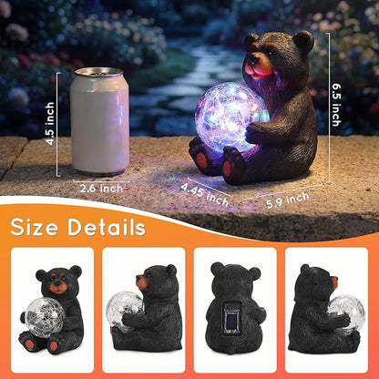 Lavezee Black Bear Statue Outdoor Garden Decor, Bear Figurine Holding Glowing Orb for Garden, Patio, Yard Decor