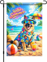 BlissYard Hello Summer Golden Retriever Garden Flag 12x18 Double Sided Vertical Outdoor Decor Beach Dog Tropical Yard Garden Lawn Banner Colorful Seasonal Display