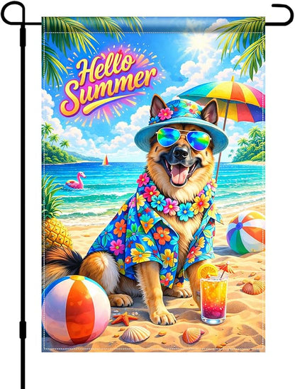 BlissYard Hello Summer Golden Retriever Garden Flag 12x18 Double Sided Vertical Outdoor Decor Beach Dog Tropical Yard Garden Lawn Banner Colorful Seasonal Display