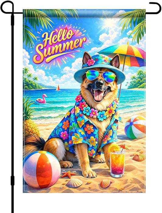 BlissYard Hello Summer Golden Retriever Garden Flag 12x18 Double Sided Vertical Outdoor Decor Beach Dog Tropical Yard Garden Lawn Banner Colorful Seasonal Display
